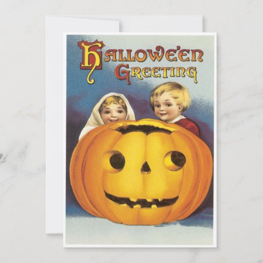 kinderen achter een pompoen Halloween Kaart (Voorkant)