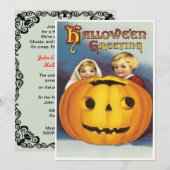 kinderen achter een pompoen Halloween Kaart (Voorkant / Achterkant)