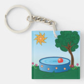 Kinderen achtertuin zwembad scène met zon boom sleutelhanger (Voorkant)