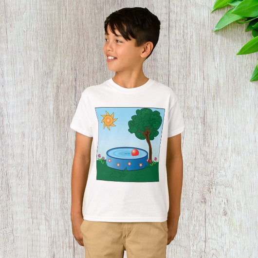 Kinderen achtertuin zwembad scène met zon boom t-shirt