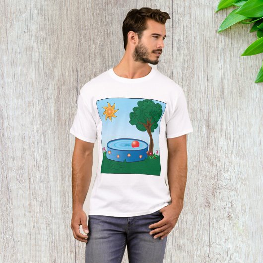 Kinderen achtertuin zwembad scène met zon boom t-shirt