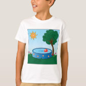 Kinderen achtertuin zwembad scène met zon boom t-shirt (Voorkant)