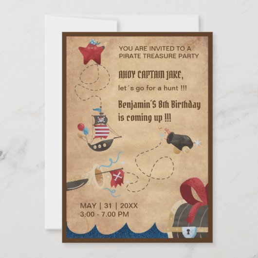 Kinderen Ahoy Pirate Schatkist Verjaardag Kaart (Voorkant)