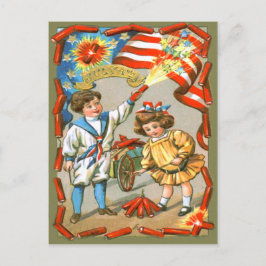 Kinderen Amerikaanse vlag Vuurwerk Knalvuurwerk Briefkaart