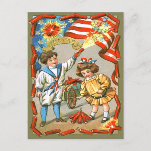 Kinderen Amerikaanse vlag Vuurwerk Knalvuurwerk Briefkaart (Voorkant)