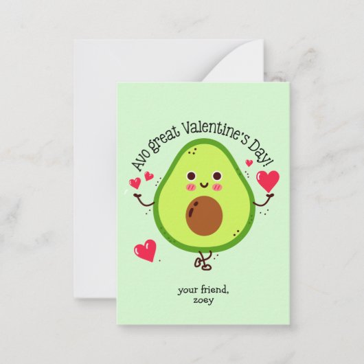 Kinderen Avocado Valentijnsdag  Notitiekaartje (Voorkant)