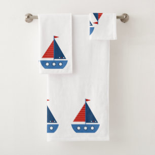 Kinderen badhanddoek set - Rood / Blauw Zeilboten Bad Handdoek