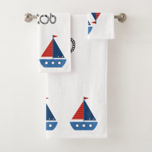 Kinderen badhanddoek set - Rood / Blauw Zeilboten Bad Handdoek