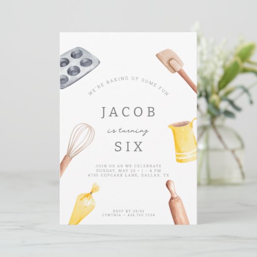 Kinderen Baking Birthday Bash | Uitnodiging van pa (Staand voorkant)