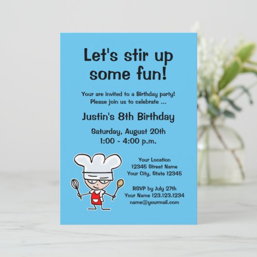 Kinderen bakken Verjaardagsfeestuitnodiging sjablo Kaart (Staand voorkant)