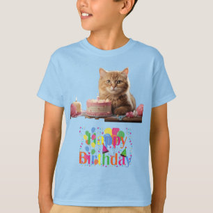 Kinderen basic T-shirt Happy Birthday Cat Design