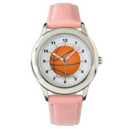 Kinderen basketbal roze lederen band horloge