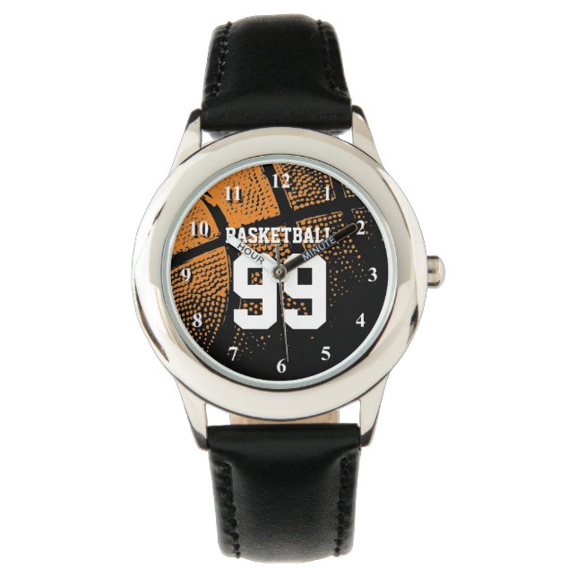 Kinderen basketbalhorloge met aangepast truitnumme horloge (Voorkant)