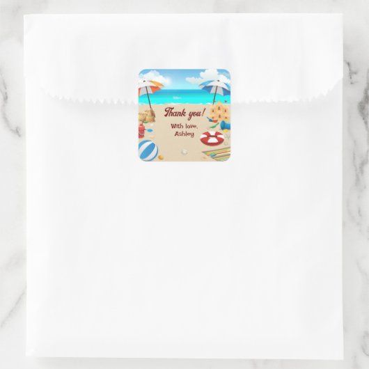 Kinderen Beach Verjaardagsfeestje Vierkante Sticker (Tas)