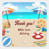 Kinderen Beach Verjaardagsfeestje Vierkante Sticker (Voorkant)
