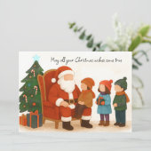 Kinderen bezoeken de kerstman voor de kerst kaart (Staand voorkant)