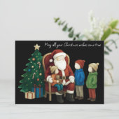 Kinderen bezoeken de kerstman voor Kerstmis 2 Kaart (Staand voorkant)