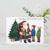 Kinderen bezoeken de kerstman voor Kerstmis 2 Kaart (Staand voorkant)