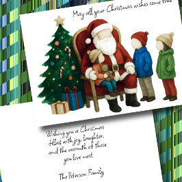 Kinderen bezoeken de kerstman voor Kerstmis 2 Kaart