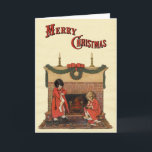 Kinderen bij de open haard door Jessie Willcox Smi Feestdagen Kaart<br><div class="desc">Twee kinderen voor de open haard - Een kerstillustratie van Jessie Willcox Smith.</div>