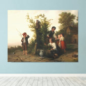 Kinderen bij de Stenen Put – 19e-eeuws dorp Canvas Afdruk (Insitu (Houten vloer))