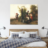 Kinderen bij de Stenen Put – 19e-eeuws dorp Canvas Afdruk (Insitu (Slaapkamer))