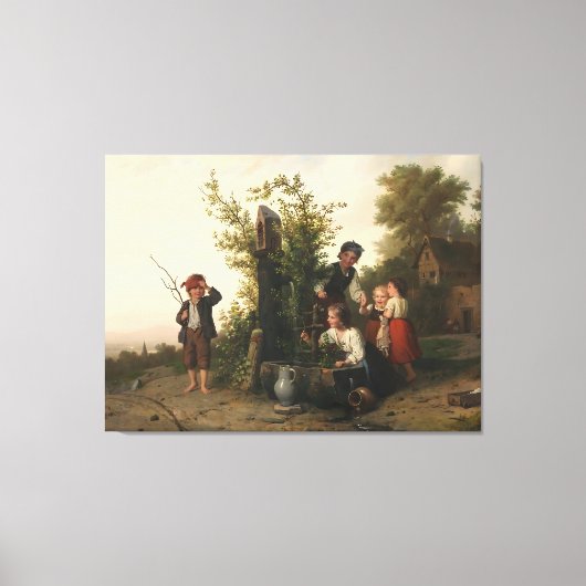 Kinderen bij de Stenen Put – 19e-eeuws dorp Canvas Afdruk (Voorkant)