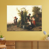Kinderen bij de Stenen Put – 19e-eeuws dorp Canvas Afdruk (Insitu (Woonkamer))