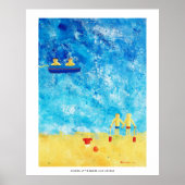 Kinderen bij het hedendaagse kunstprint aan zee poster (Voorkant)