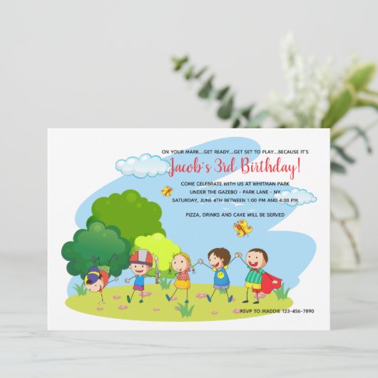 Kinderen bij Play Invitation Kaart (Staand voorkant)