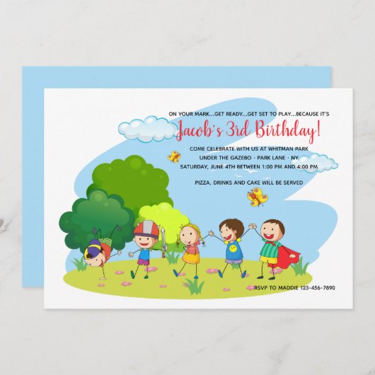 Kinderen bij Play Invitation Kaart (Voorkant / Achterkant)