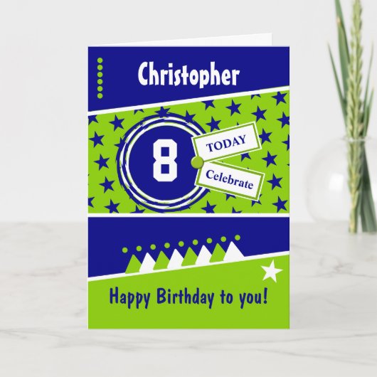 Kinderen Birthday blauw groen en wit elke leeftijd Kaart (Voorkant)