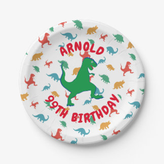 Kinderen Birthday Dinosaur T Rex Colorful Custom N Papieren Bordje