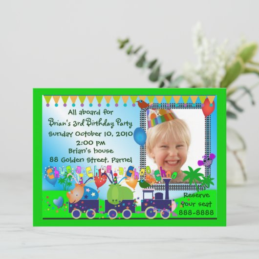 Kinderen Birthday Invitation 019: Treintrein Kaart (Staand voorkant)