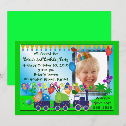 Kinderen Birthday Invitation 019: Treintrein Kaart (Voorkant / Achterkant)