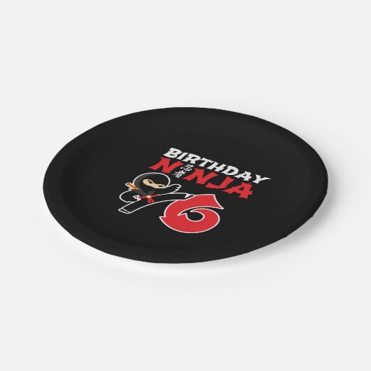 Kinderen Birthday Ninja - 6 jaar oud party thema Papieren Bordje (Gekanteld)