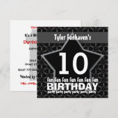 Kinderen: Birthday Party Black en Silver STAR W201 Kaart (Voorkant / Achterkant)