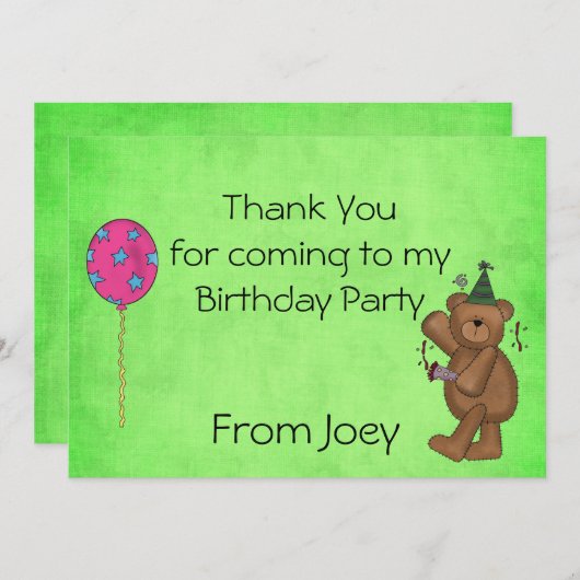 Kinderen Birthday Party Dank je kaarten (Voorkant / Achterkant)