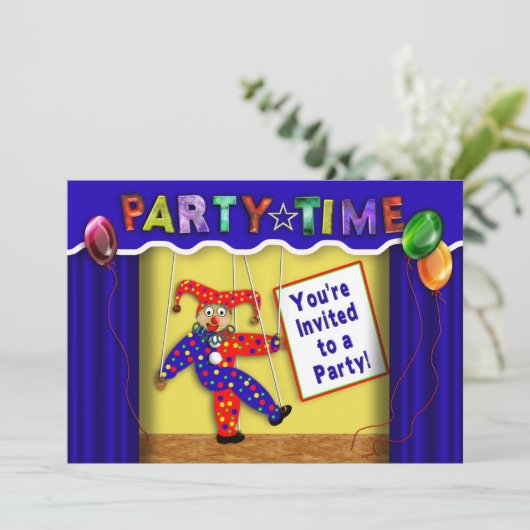 Kinderen Birthday Party Invitation, puppets Kaart (Staand voorkant)