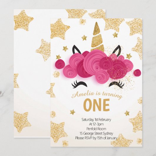 Kinderen Birthday Party Magic Unicorn Invitation Kaart (Voorkant / Achterkant)