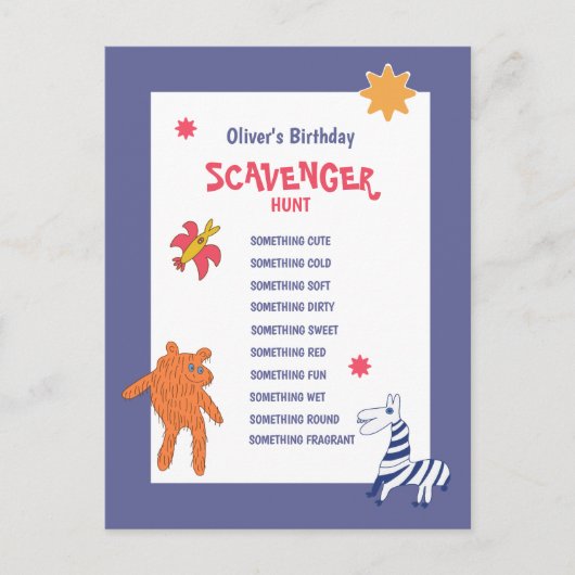 Kinderen Birthday Scavenger Hunt Game Briefkaart (Voorkant)