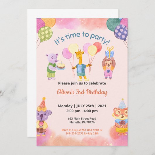 Kinderen Birthday-thema Kaart (Voorkant / Achterkant)