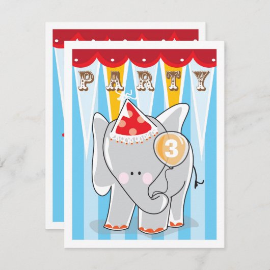 Kinderen - Birthday Uitnodiging - Circus (Voorkant / Achterkant)