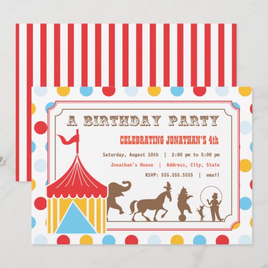 Kinderen - Birthday Uitnodiging - Circus (Voorkant / Achterkant)