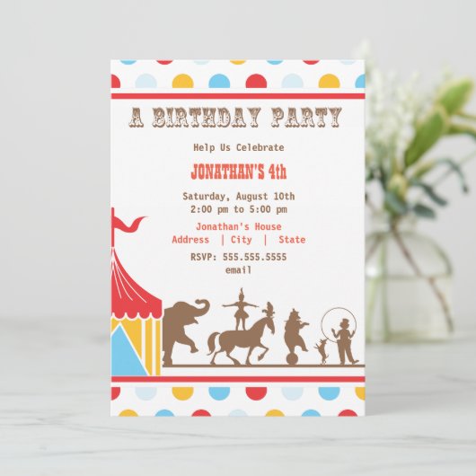 Kinderen - Birthday Uitnodiging - Circus (Staand voorkant)