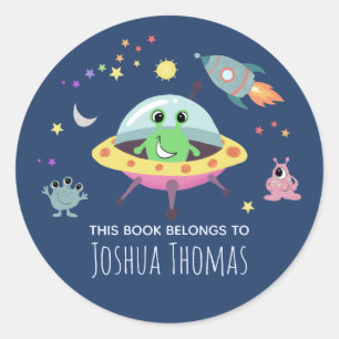 Kinderen Blauw Alien Monster Ruimte Jongens Boeken Ronde Sticker