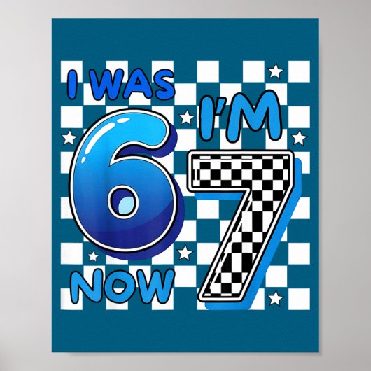 Kinderen blauw geruit ik was 6 ik ben 7 grappig 67 poster (Voorkant)