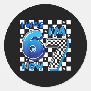Kinderen Blauw Geruit Ik was 6 Ik ben 7 Grappig 67 Ronde Sticker