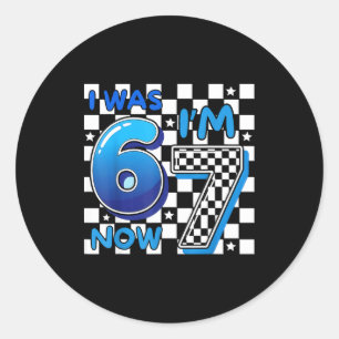 Kinderen blauw geruit ik was 6 ik ben 7 grappig 67 ronde sticker