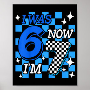 Kinderen Blauw Geruit Ik Was 6 Nu Ben Ik 7 Verjaar Poster